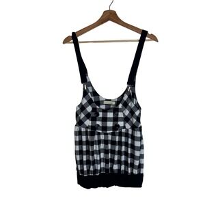 Fashion Exit Women's Gingham Suspenders Tank Top dress overalls Black White M